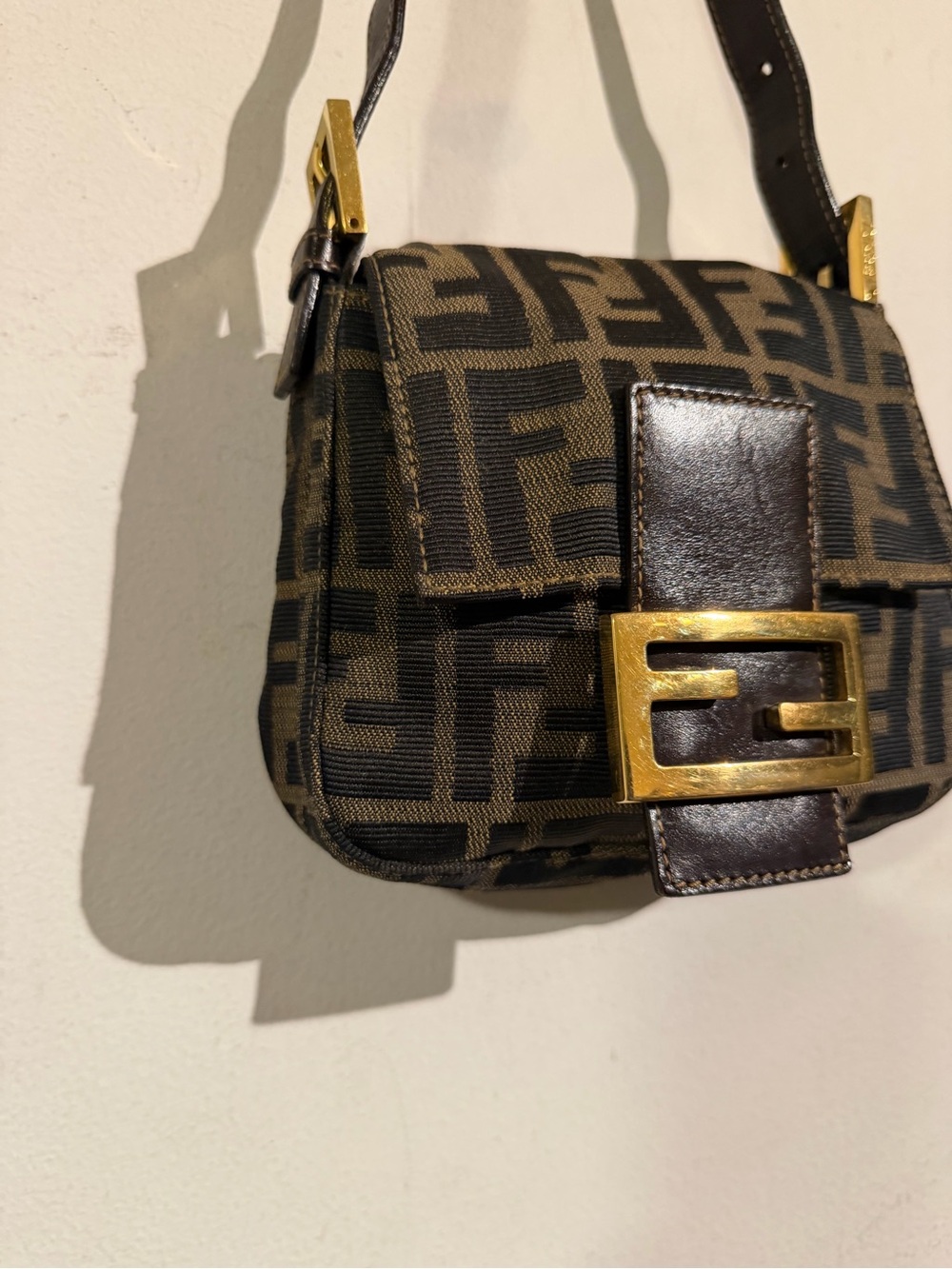 Fendi Zucca Mini Baguette Shoulder Bag in Brown and Black - Picture 3 of 11